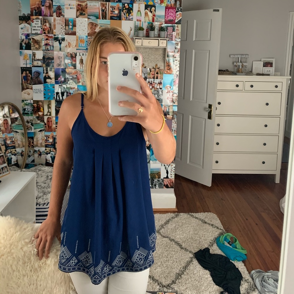 Blue with white pattern strappy top!